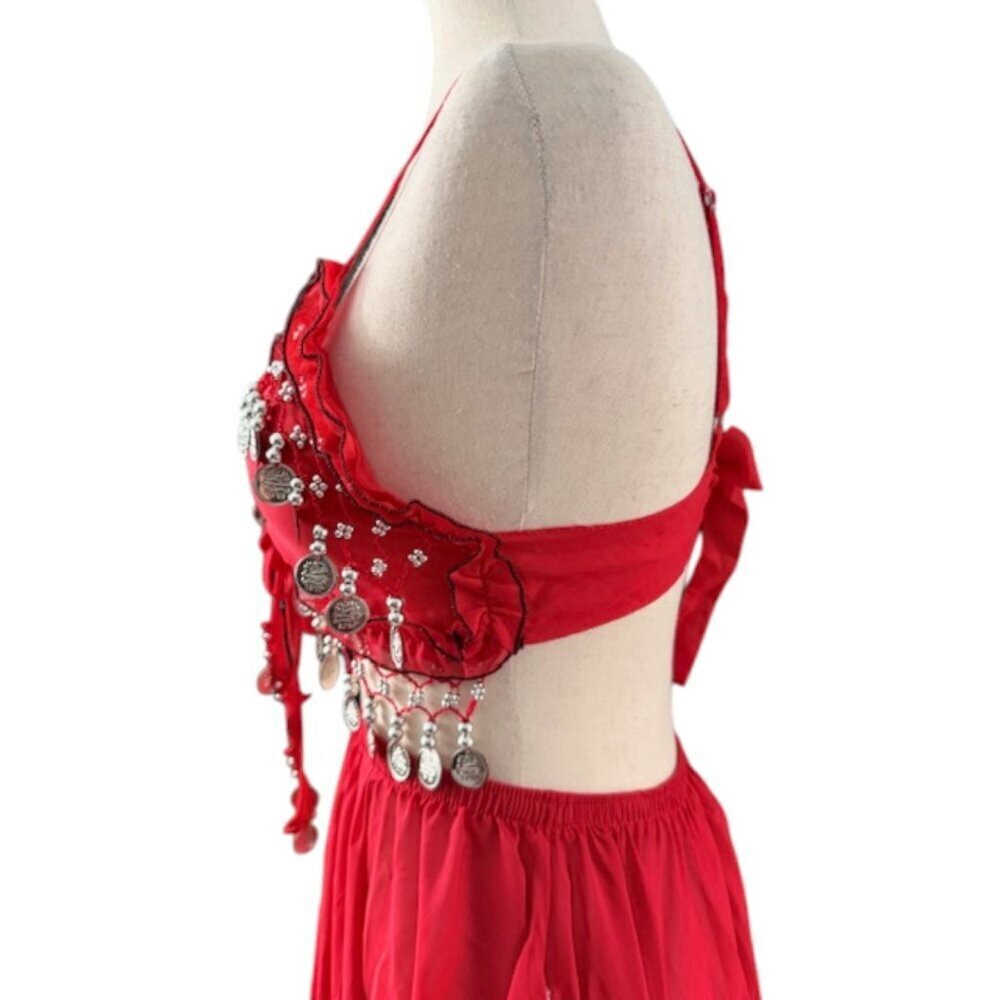 Belly Dance Costume Top Silver Coins Sequence Skirt Suit Set Size S/M Halloween - Picture 10 of 14